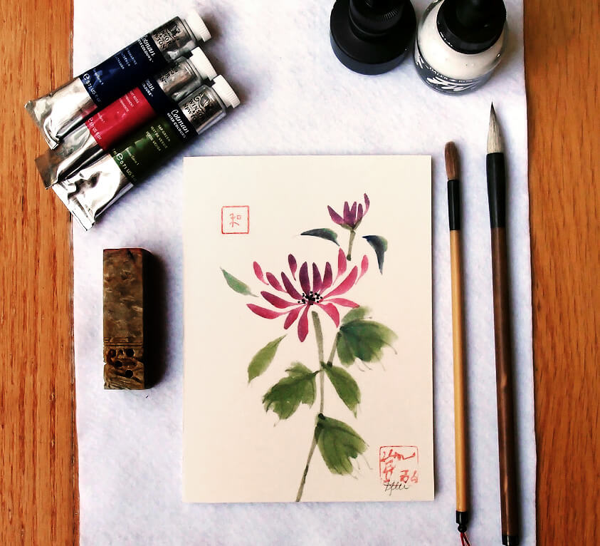 How to Paint Chrysanthemums in the Chinese Brush Painting Style